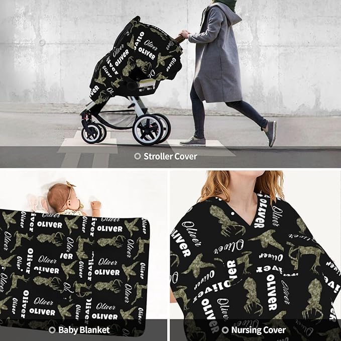 Custom Name Nursing Cover – Hunting Baby Car Seat Canopy, Stroller Cover, Baby Minky Blanket – Personalized Newborn Shower Gift for Infant Boys & New Moms