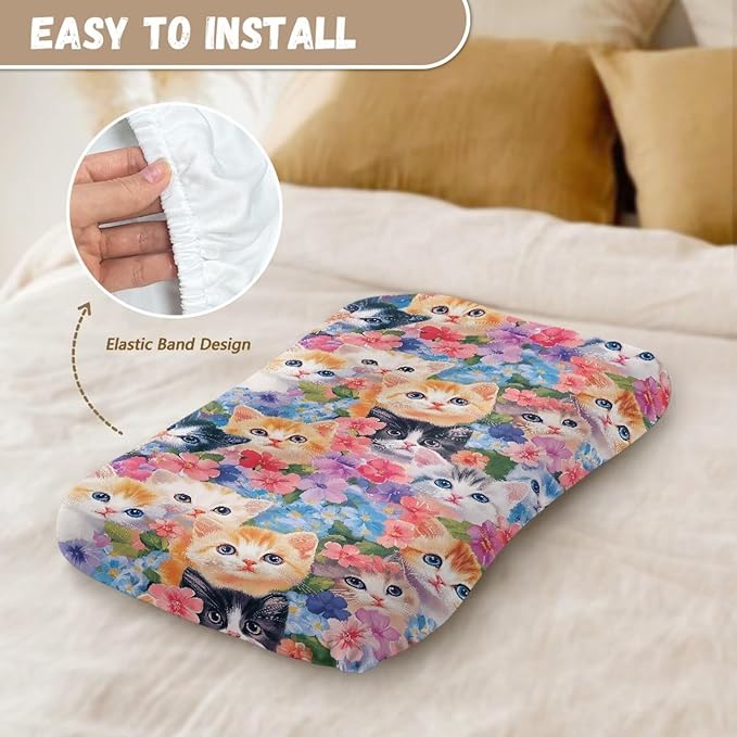 Cat Floral Baby Lounger Covers Soft Lounger Pillow Cover Cute Kittens Newborn Infant Co Sleeping Baby Nest Slipcover 31.5'' x 21.3'' for Home Travel