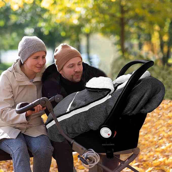 Winter Carseat Cover for Baby Girl Boy, Super Warm & Windproof Protect Baby from Cold Weather, Plush Fleece Infant Car Seat Canopy, Black