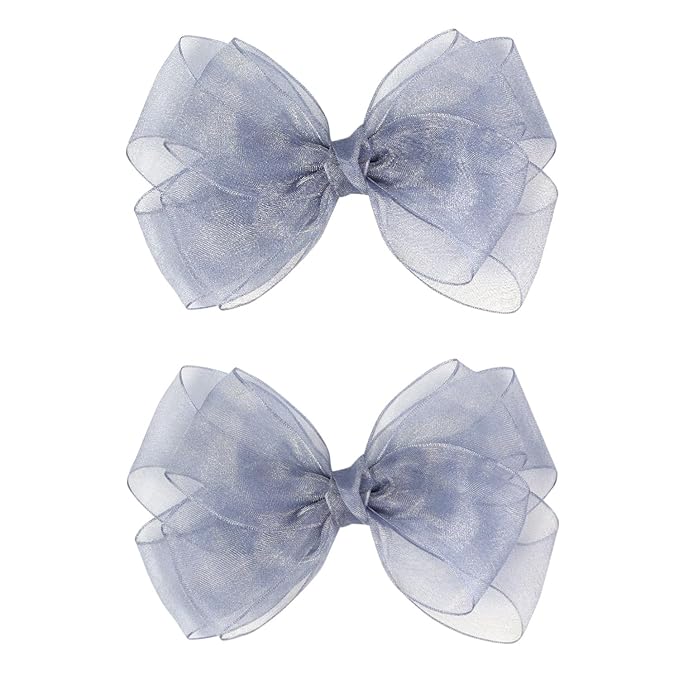 5.5-Inch Organza Double Hair Bows Alligator Clips Hair Accessories for Girls Toddler Kids Children Teens - Gray