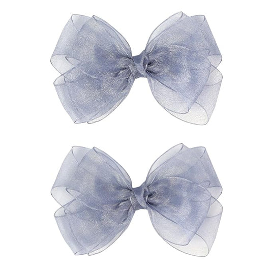 5.5-Inch Organza Double Hair Bows Alligator Clips Hair Accessories for Girls Toddler Kids Children Teens - Gray