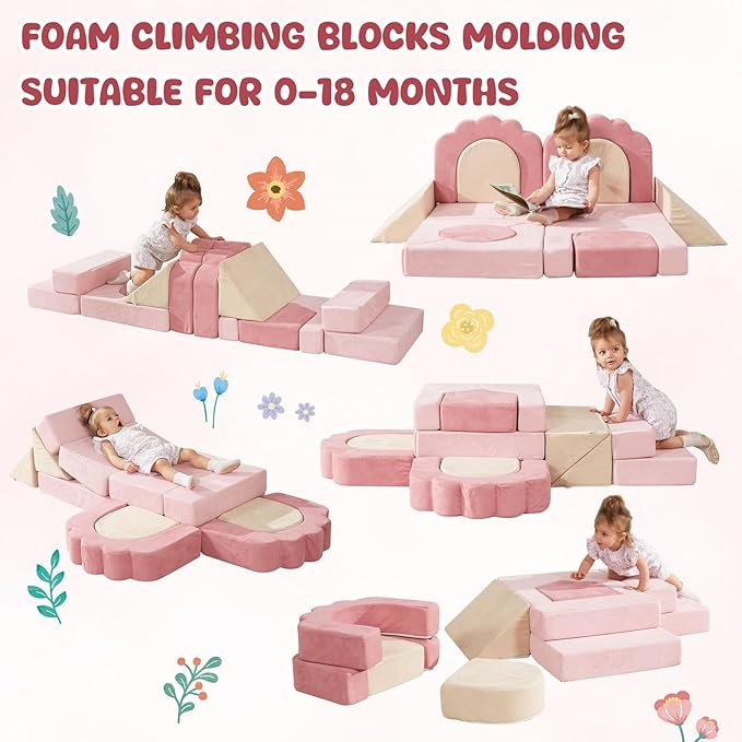 Foam Climbing Toys for Toddlers, 13pcs Climb and Crawl Activity Playset, Soft Play Climbing Blocks for Toddlers, Indoor Crawling Sliding Toys, High-Density Foam Play Structures for Playroom