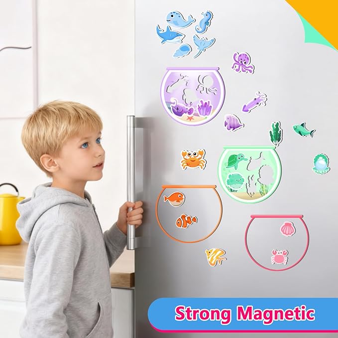 6Pack Magnetic Color & Shape Sorting Toys, Educational Ocean Animal Magnets for Toddlers & Preschool Kids, Montessori Learning Fishbowl Game for Hand-Eye Coordination, for Grandkids