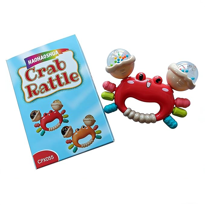 Baby Crab Rattle Toy- ABS Safe Toy for 0-6 Months Baby,Handheld Crab Shaped Toy for 6-12 Months, Early Education Grip & Smart Gift for Newborn Boys and Girls (Red)