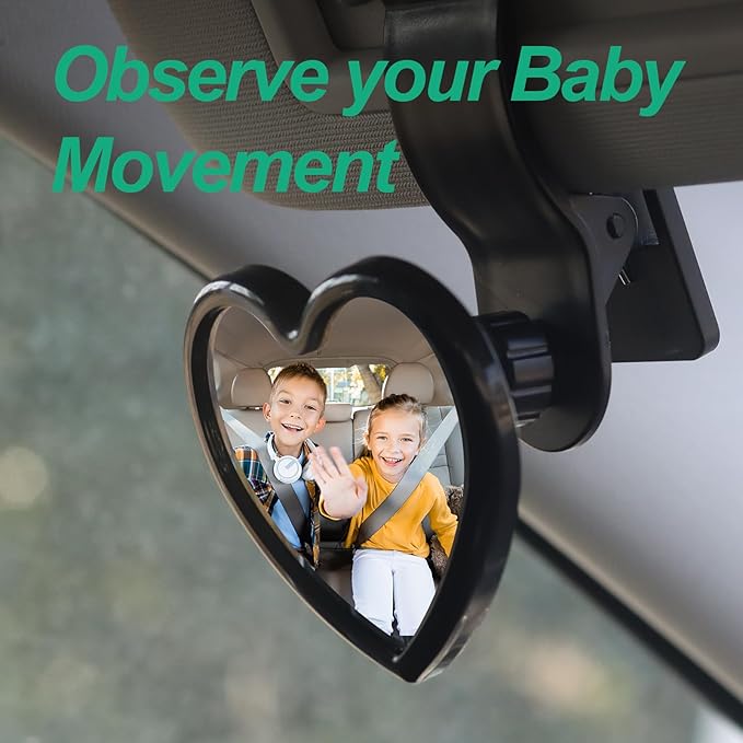 Baby Car Mirror Rear Facing,Convex Rear View Baby Mirrors for Cars,Automotive Interior 360 Degrees Adjustable Love Mirrors to See Kids,Babies,Infants and Newborn(Clip on Install)