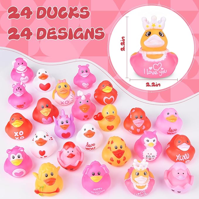 Valentine's Day Rubber Ducks Heart,Baby Showers Bath Pool Toys, Assorted Duckies in Bulk for Kids Party Favors Supplies Decoration Classroom Gift Exchange