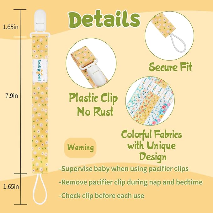 babygoal Floral Pacifier Clips, 6 Pack Binky Paci Holder Clips Leashes Fits for Most Baby Pacifiers and Binkies