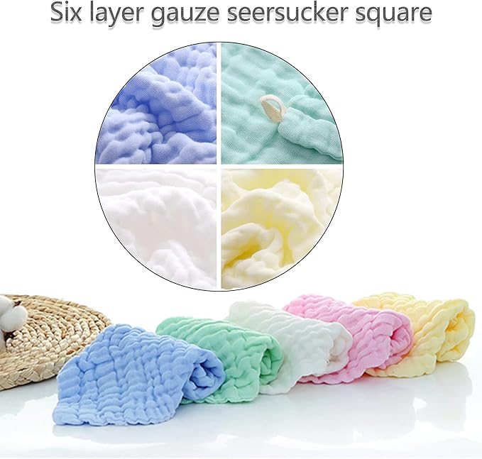 Baby Wash Cloth and Towels 5 Pack - Muslin Washcloths, Super Soft Newborn Bath Face Towels, Cotton Reusable Wipes