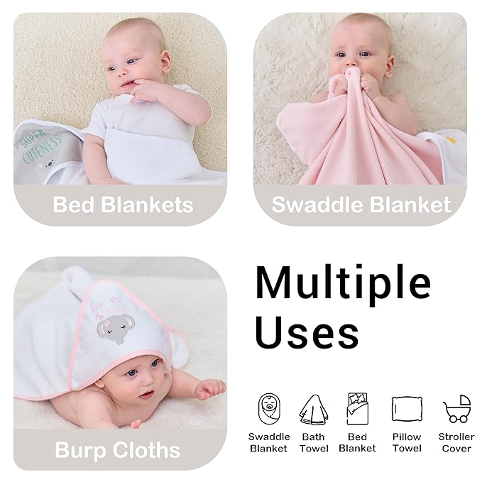 Viviland Baby Towels and Baby Wash Cloths Set Hooded Baby Towels Baby Wipes Absorbent Bath Face Towels Burp Cloths or Face Towels for Girl Boy 6-Pack Size 28 x 28 Inch(Grey Koala)