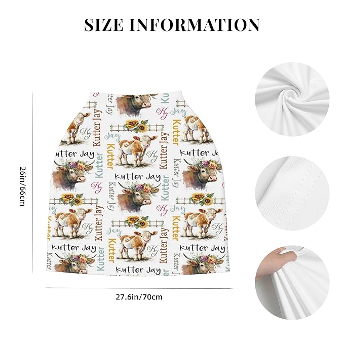 Personalized Cow Baby Car Seat Cover with Name,Multi-Use Canopy for Nursing, Strollers,Shopping Carts,Customized Breastfeeding Cover, Full Privacy,Infant Stroller Cover