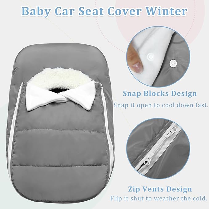 Car Seat Cover Baby Winter, Waterproof Carseat Covers Newborn Boy, Windproof Infant Car Seat Cover Warm & Breathable Use Universal Grey
