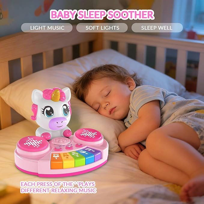 Unicorn Baby Piano Toy with Animal Sounds, Light Up Musical Keyboard, Educational Toddler Learning Toys for 1 Year Old Girl, Birthday Gifts 6+ Months