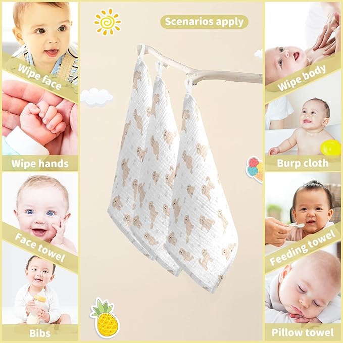 vvfelixl Baby Cotton Washcloths Cavapoo Mix Breed Pattern Infants Bath Towel for Unisex Face Towels for Newborn, Natural Baby Wipes Delicate Skin, 11.8 X 11.8 inch, one sizex3