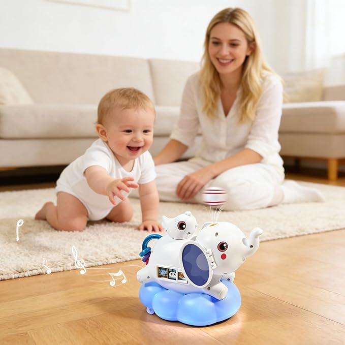 Baby Elephant Musical Crawling Toy with Lights, Sounds, Blowing Ball, Infant Sensory Toys, Birthday Gifts for Kids Boy Girl 3 4 5 6 7 8 Years