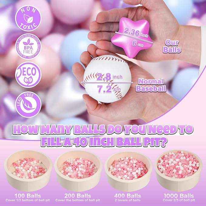GOGOSO Ball Pit Balls,Plastics Balls for Ball Pit, Stars Hearts Shape for PastelBall for Toddlers Kids