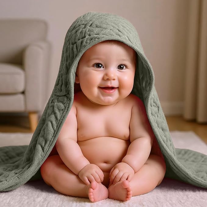 VitalCozy 12 Pcs Baby Muslin Hooded Bath Towels and Washcloths Muslin Cotton Hooded Baby Towels Absorbent Blankets for Gift Newborn Infant Shower (32 x 32 Inch,Earthy Tones)