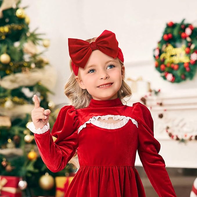 YanJie Christmas Headbands Girls Red Hair Bow Green Velvet Bows Toddler Newborn Bows Nylon Hairbands Infant Hair Accessories Christmas Gifts
