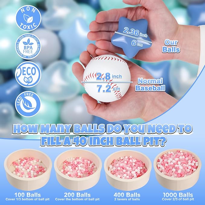 GOGOSO Ball Pit Balls,Plastics Balls for Ball Pit, Stars Hearts Shape for PastelBall for Toddlers Kids