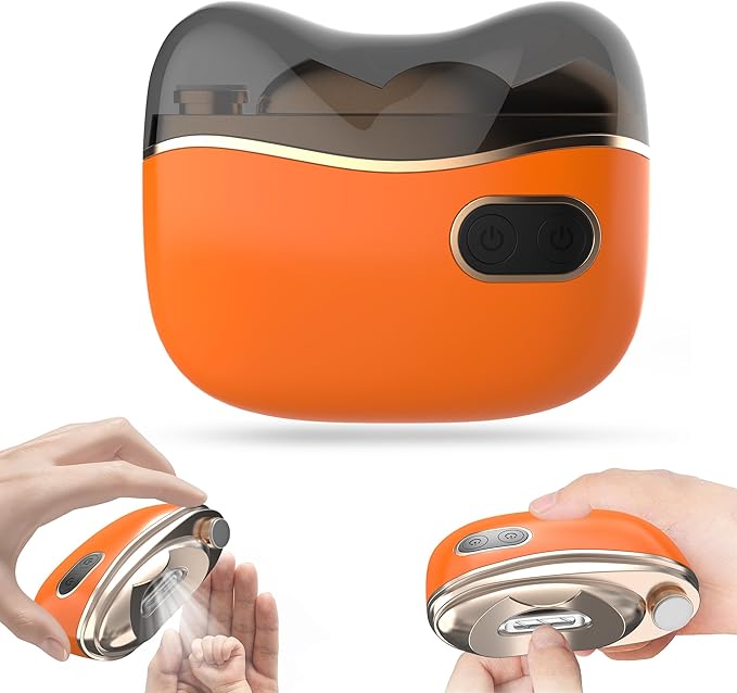 Bestkid Electric Nail File Baby with Polishing, 2-Speed Safety First Automatic Infant Nail Clipper with LED Light & Nail Craps Storage, Orange Smart Finger Nail Trimmer for Kids Adults Caregivers