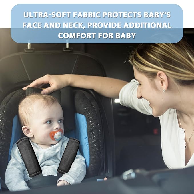 SWESEN Baby Car Seat Belt Covers for Boys and Girls, Carseat Shoulder Padding, Soft Car Seat Neck Cover, Mink Car Seat Straps Shoulder Pads, Solid Colour Stroller Strap Cover for Baby Kids, Black