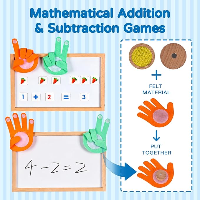 Wooden Abacus for Kids Math - Double-Sided Black/Whiteboard for Toddlers with 152 Magnetic Number & Fruit Cards, 100 Counting Sticks and Number Blocks Finger Counting Toys Homeschool Essentials