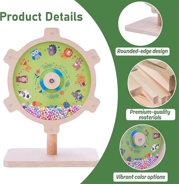 Spinning Activity Drum Toy with Sound, Montessori Wooden Sensory Toy for Babies, Perfect Birthday & Party Gift for 6-18 Months+