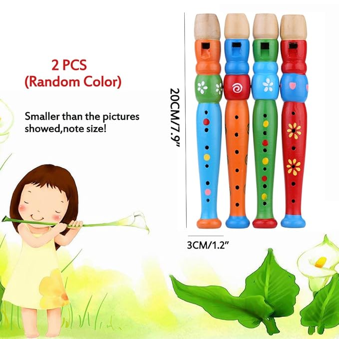 2 pcs Small Wooden Recorders for Toddlers, Colorful Piccolo Flute for Kids,Learning Rhythm Musical Instrument,Sealive Baby Early Education Music Sound Toys for Autism or Preschool Child (Random Color)