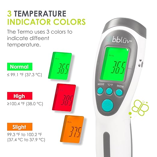 bblüv - Termö - Infrared Digital Thermometer, Non-Contact Forehead Temperature for Adults and Kids, Digital Thermometer for Home with Fever Indicator, Non-Touch Accurate & Instant Temperature Reading