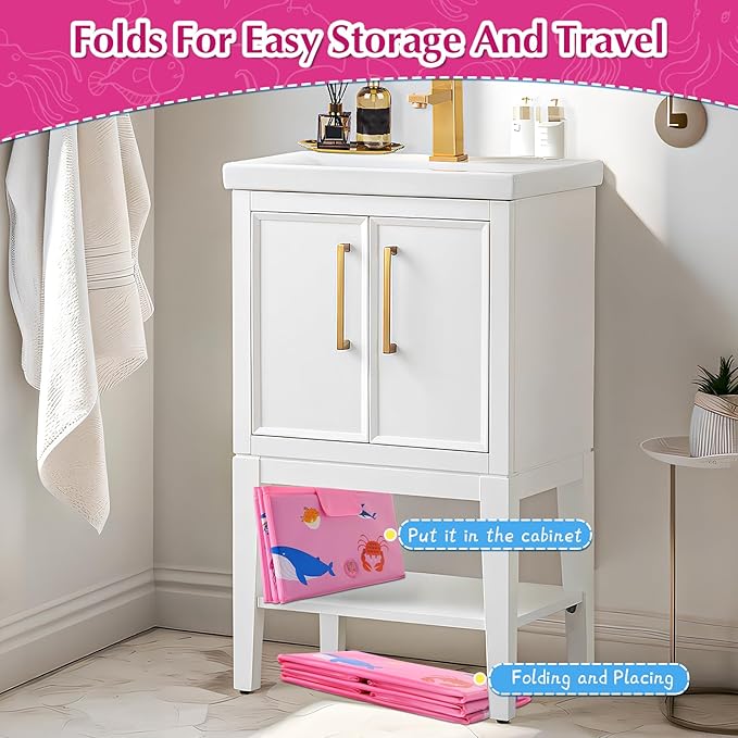 Collapsible Baby Bathtub, Portable Foldable Travel Baby Bath for Infant Toddler, Converts Shower to Tub, No Assembly Folds Flat for Storage, 6M-5 Years, Pink
