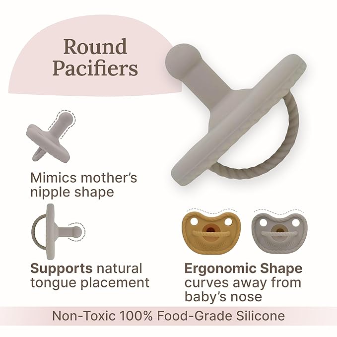 Round Silicone Pacifiers (Set of 2) – 100% Food-Grade, One-Piece Design, Soft Round Nipple, Airflow Shield, Multi-Use Pacifier & Soother for Newborns and Infants 0+ Months - Cloud/Sun - Mila & Lulu