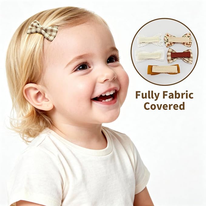 Baby Hair Clips Set – Gentle Girls Hair Bows with Floral, Lace & Plaid Patterns, Fully Wrapped Duckbill Toddler Hair Clips(5-Pack)