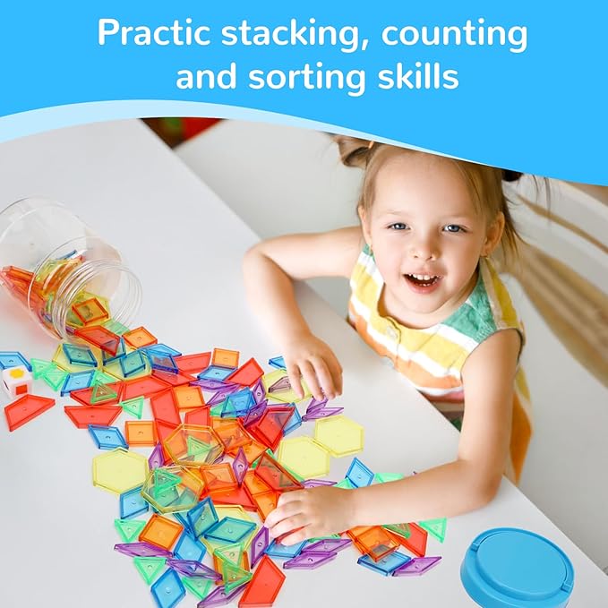 140 Pcs Translucent Pattern Blocks for Light Table, 6 Colors & Shapes Educational Light Table Manipulatives and Accessories