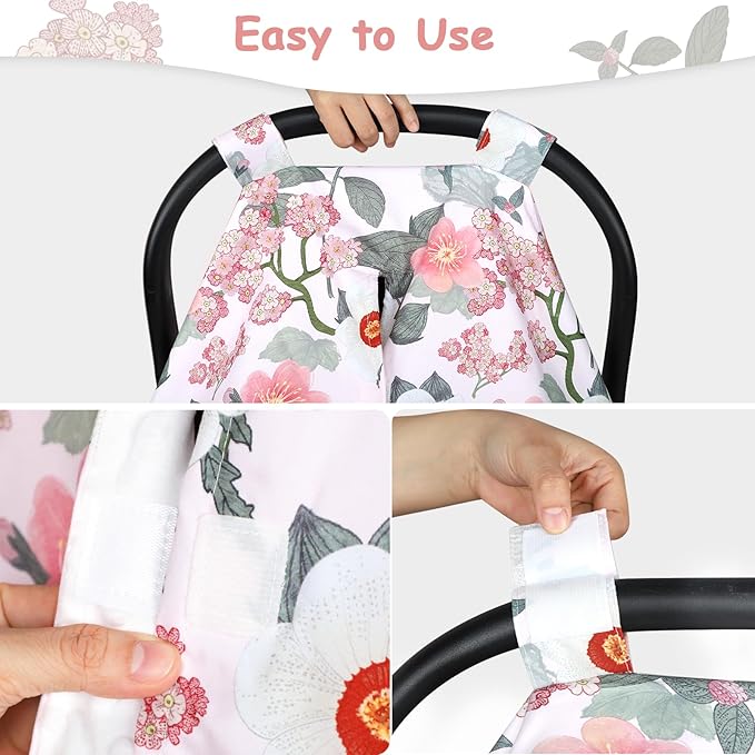 TANOFAR Baby Carseat Canopy, Peekaboo Opening Car Seat Canopy for Babies, Soft and Breathable Infant Carrier Canopy, Multi-use Baby Carrier, Stroller, Nursing Cover, Minky Blanket, Retro Flower