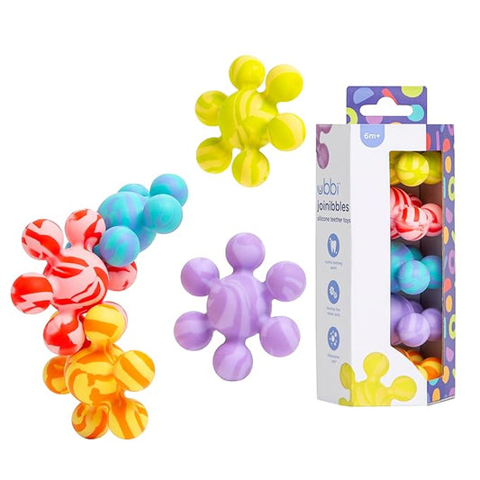 Ubbi Joinibble Teether for Babies, Food-Grade Platinum Silicone, Soothes Teething and Massages Gums, BPA and PVC-Free, 5 Pack