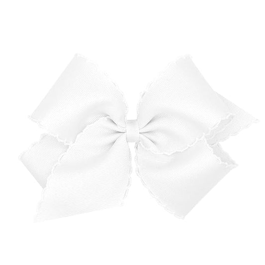 Wee Ones Girls' Classic Grosgrain Moonstitch Edge Hair Bow, No-Slip Hair Clip, Handmade, White, King