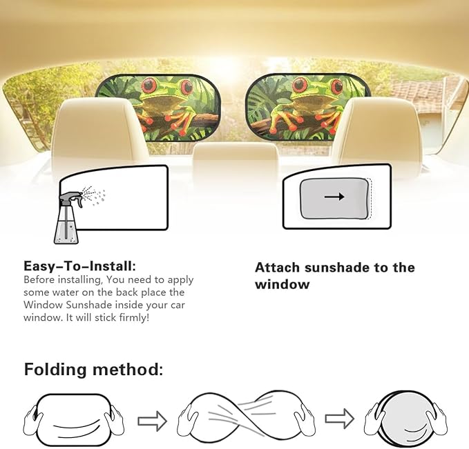 Bulopur Cute Frog Car Window Covers 2 Pack Car Shades for Back Windows Baby UV Protection Breathable Window Shade Baby in Car Universal Fit Mesh Car Window Shades