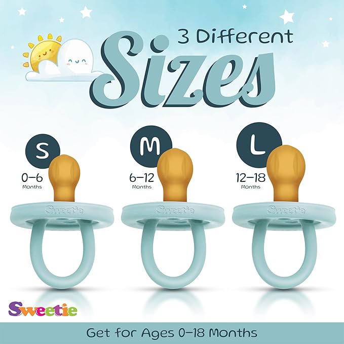 SWEETIE Rubber Pacifier Natural Rubber Pacifier Rounded (Turquoise, 0-6 Month)