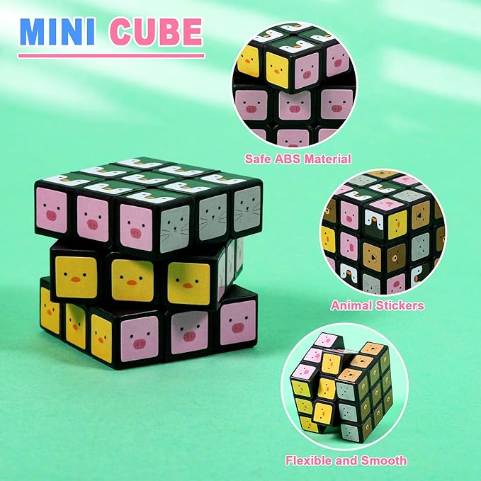 48 Pack Animals Mini Cube Bulk, 1.18 Inch 3x3x3 Small Puzzle Cubes Set, Animal Themed Birthday Party Favors, Classroom Rewards Prizes, Stocking Stuffers, Easter Basket Fillers for Kids