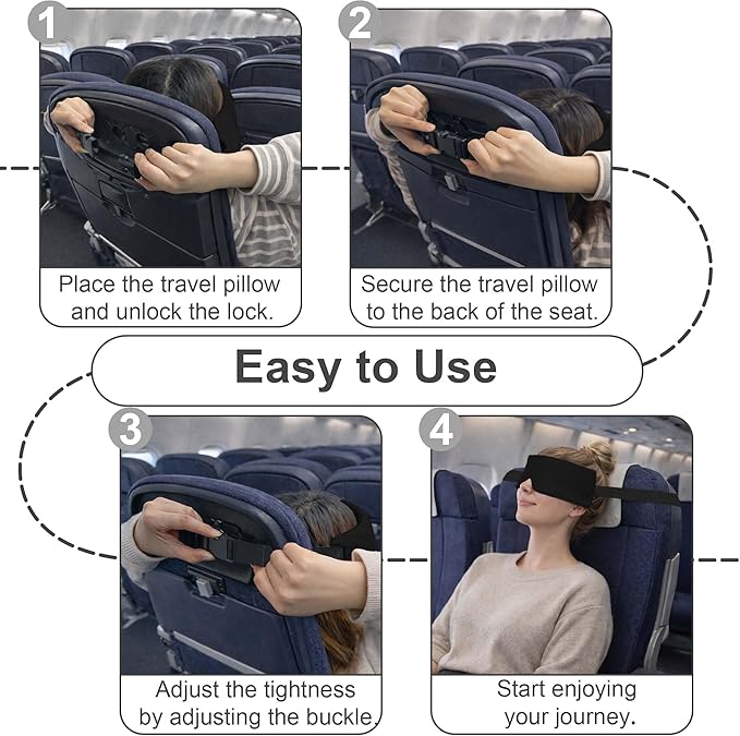 SPRING SEAON Airplane Head Strap for Sleeping, Double-Sided Airplane Eye Mask Head Holder, Adjustable Seat Sleeper Support for Plane, Car & Office Chair, Contoured Nose-Friendly Design，Pouch Included