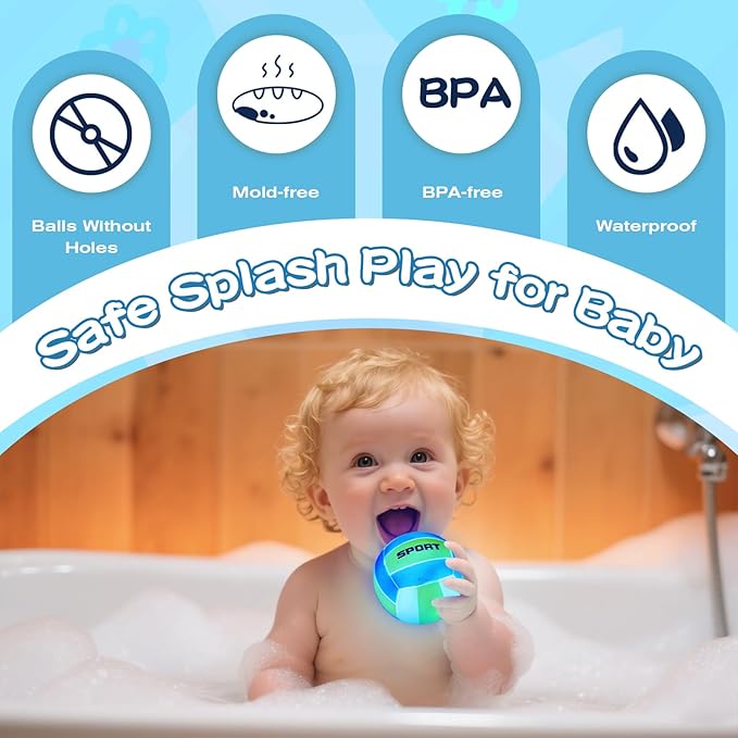 Light Up Bath Toys, Bathtub Basketball Hoop for Kids 1-3, Toddler Water-Activated Light Up Toys 6-12-18 Months, Sensory Toys for Tub Pool Swimming Shower, Baby Bathtub Gift for Boy Girl Birthday
