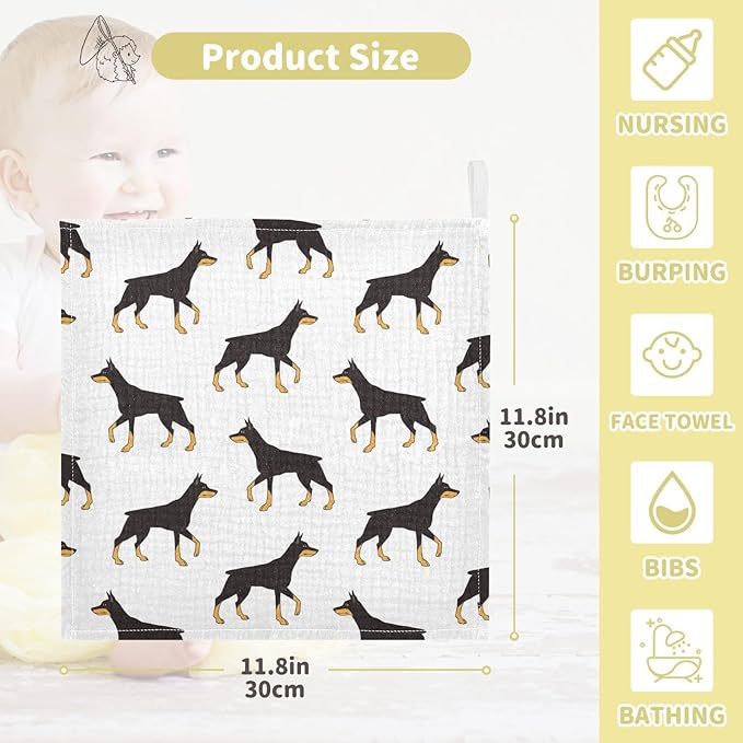 vvfelixl Baby Muslin Washcloths Colored Doberman Dog Baby Burp Cloths Cotton Baby Face Towel for Newborn Infants Boys Girls Soft and Absorbent 11.8 X 11.8 in, 3 Pack