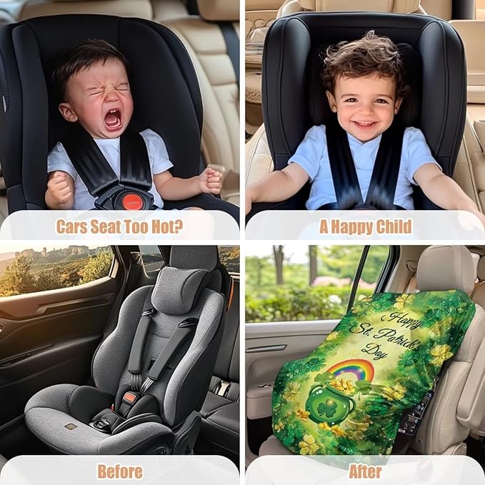 St. Patricks Car Seat Sun Shade Cover Tear-Resistant Child Car Seat Cover St Patricks Day Decorations Foldable Car Seat Canopy