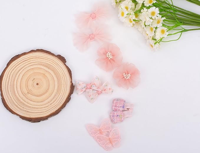 Baby Girls Hair Bow Clips, 10pcs Boutique Cotton Fully Lined Hair Pins, Non Slip Baby Barrettes Accessories for Infants Toddlers Fine Hair by BIANHUAN (Set-D)