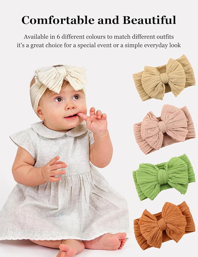 Pink Baby Headbands with Bows, White Headband Bow for Baby Girls Infant Head Wraps Newborn Bonnet Toddler Unisex Gifts(03H-07)
