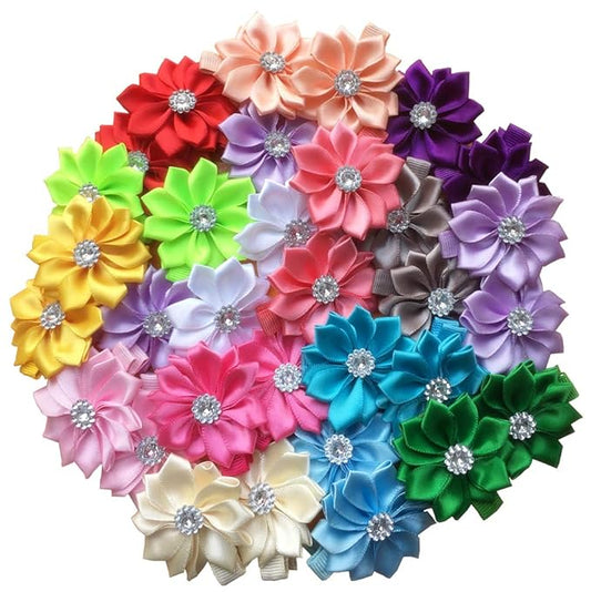 QandSweet 32 Pcs Girls Hair Clips Safety Clip Rhinestone Flower Barrettes for Toddler Girl Teens and Womens