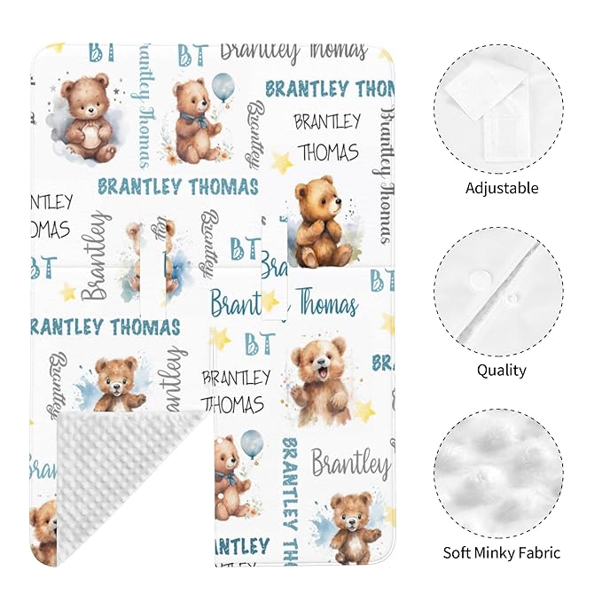 Personalized Baby Car Seat Cover Winter Custom Minky Carseat Cover Boy Girls with Name Bear Carseat Canopy Customized Car Seat Canopy Infant Carrier Covers Nursing Cover Toddler Blanket