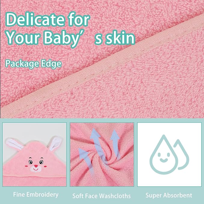 Baby Hooded Towel,31 * 31 in Toddler Bath Towels and Washcloths Set for Newborn Babies,Toallas de Baño para Bebe,Organic Infant Kids Boy Essentials 1-3