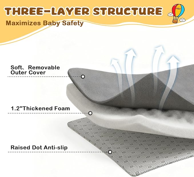 Yozoia Baby Play Mat 50 x 50, Thick Baby Play Mat for Floor, Ultra Soft Playpen Mat, Machine Washable Tummy Time Foam, Non-Slip Bottom Helps Cushion, for Kids, Infant and Toddler Crawling