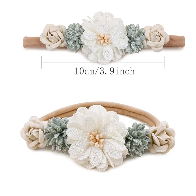 Baby Girl Floral Headband Nylon Flower Crown Elastic Hairband 3pcs Hair Accessories Gift for Girls (9571)