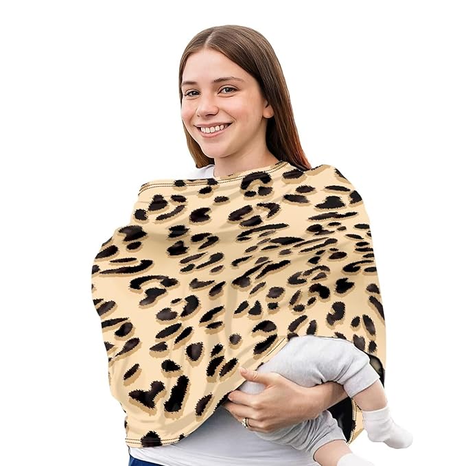 Forchrinse Cheetah Nursing Cover for Babies Breastfeeding Scarf Soft Car Seat Cover Infant Carseat Canopy Multi-Use Cover for Mom